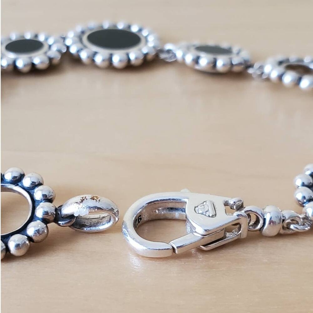 Lagos Sterling Silver Maya Black Onyx Circle Link Caviar Bracelet SMALL 6.75in - Picture 5 of 7